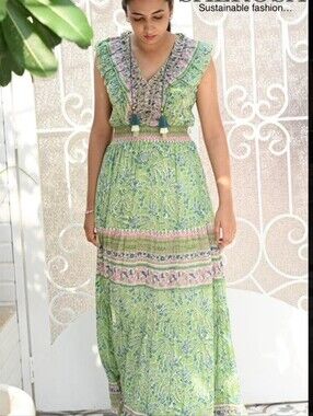 Salrosa Sleeveless Cotton/Silk Blend Floral Laura Maxi Small